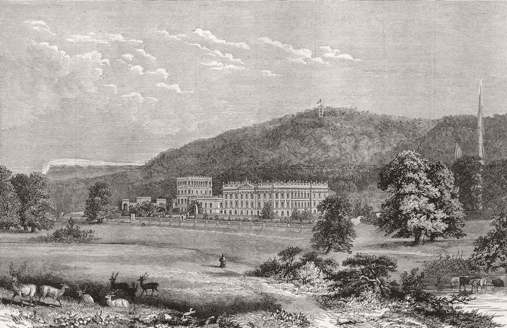 DERBYS. Chatsworth House 1882 old antique vintage print picture